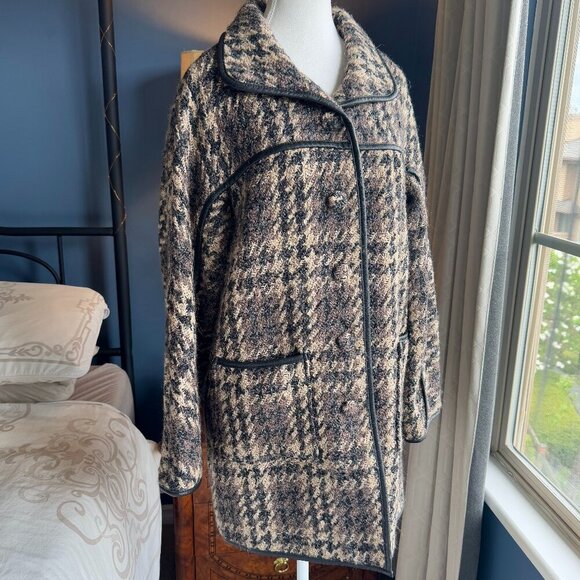 Darling  Wool Blend Brown w Black Houndstooth Plaid Duffel Coat - Picture 1 of 16